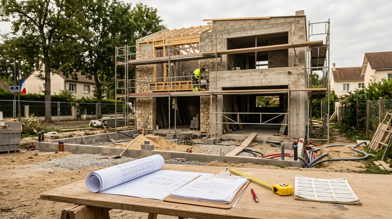 Construction d'une maison en France, documents officiels et planning, illustrant la duree de validite d un permis de construire.