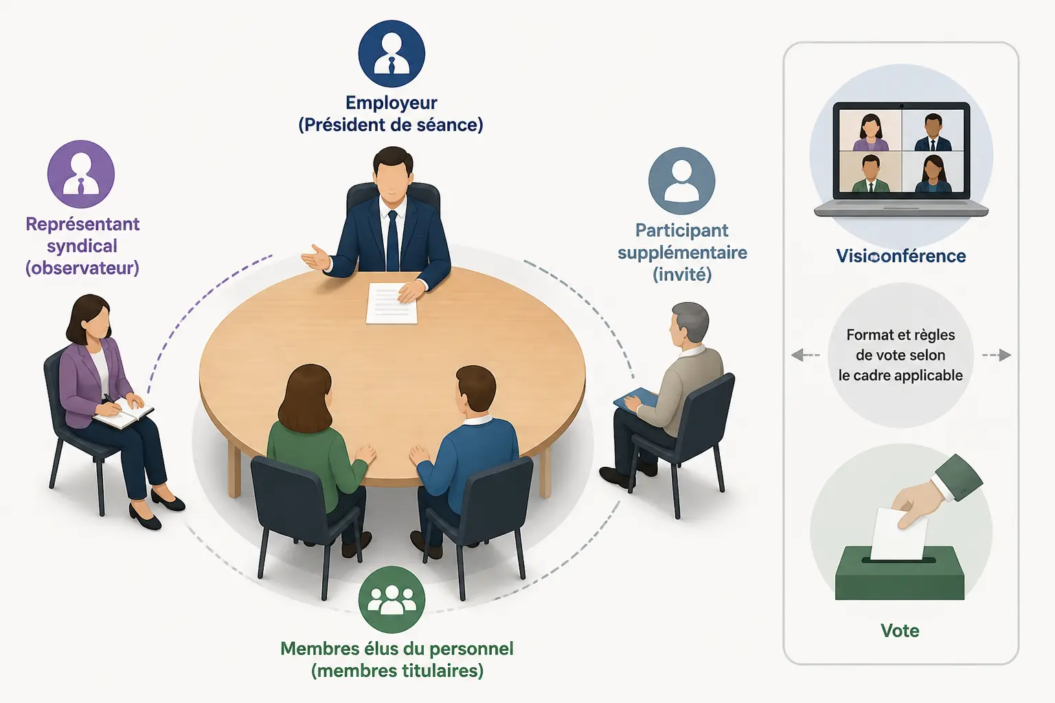 Qui participe, qui vote et dans quel format la séance peut se tenir ?