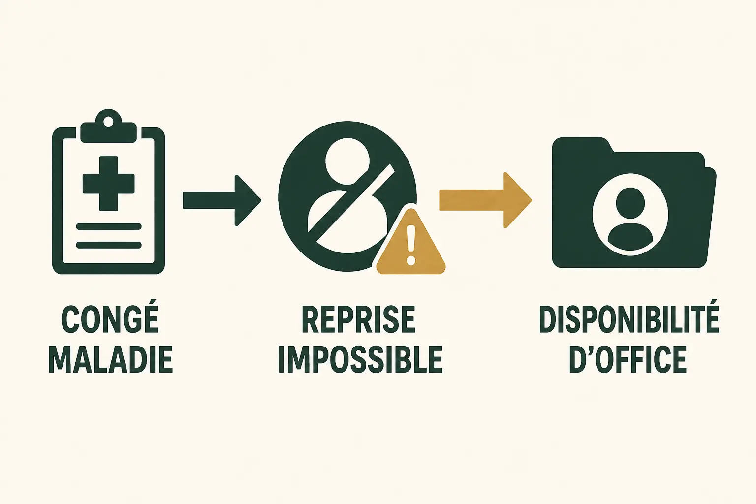 Schéma éditorial de disponibilité d'office pour raison de santé : congé maladie, reprise impossible, mise en disponibilité.