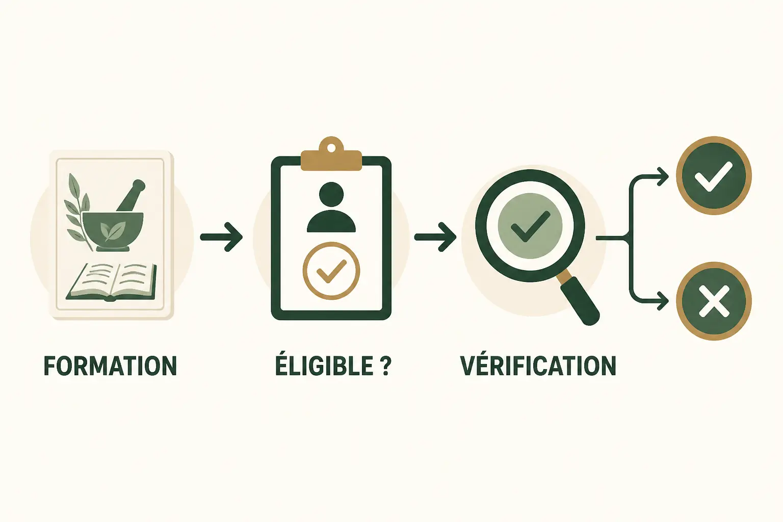 Schéma d’éligibilité pour formation naturopathe cpf : carte, vérification officielle, résultat final.