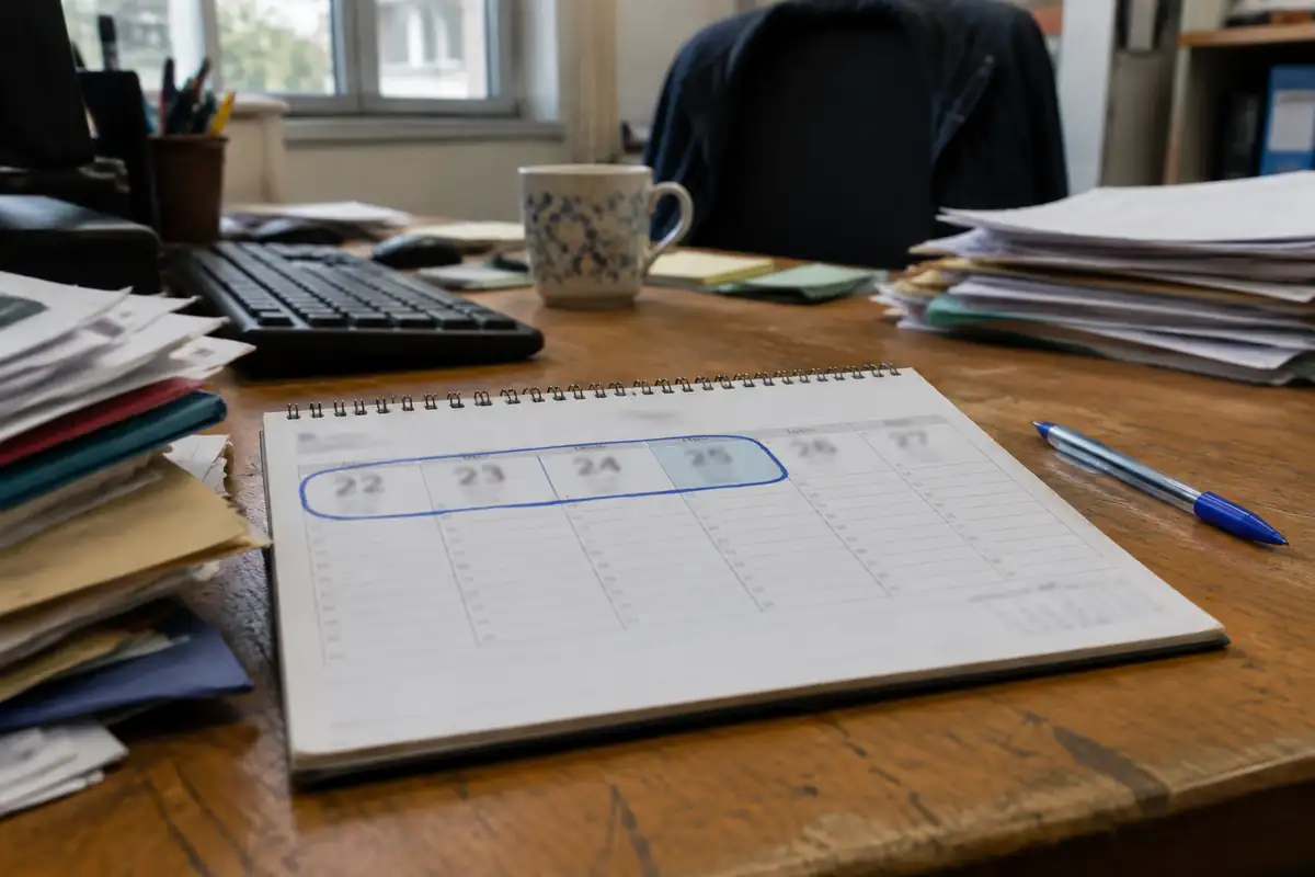Calendrier de bureau avec quatre jours consécutifs entourés