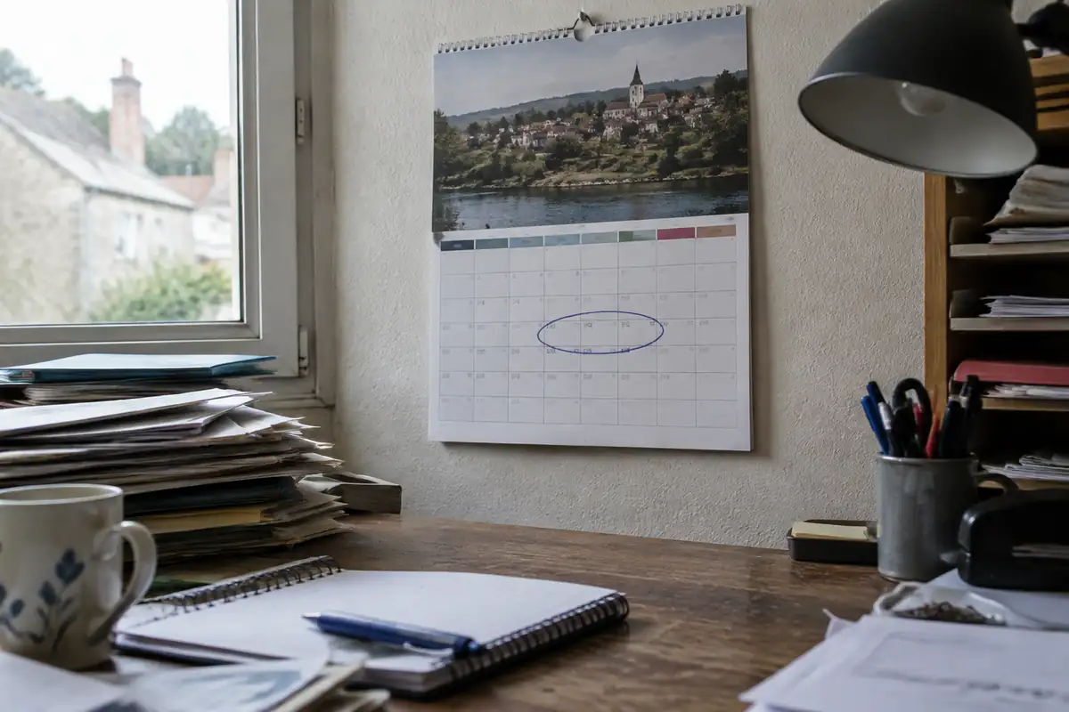 Calendrier mural avec une période entourée au stylo